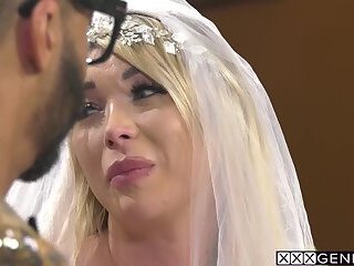 BFF fucked hard trans bride Aubrey Kate after she sucked his big hard cock